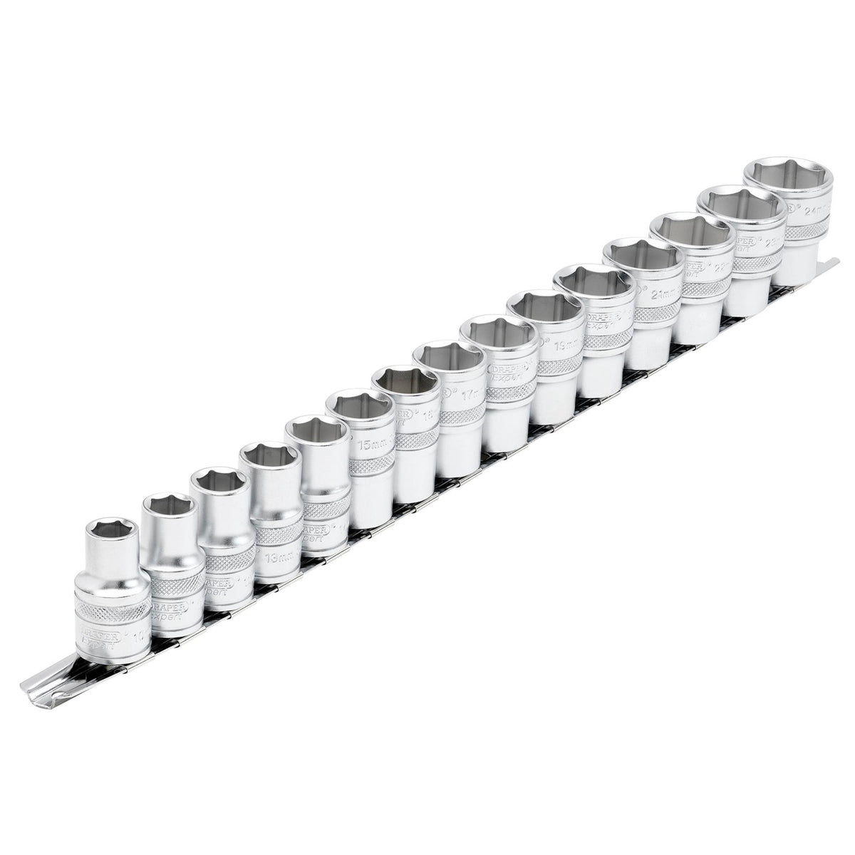 DRAPER 1/2" Sq. Dr. Metric Sockets on Metal Rail (15 Piece): Model No. H15M/SR