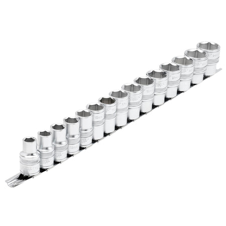 DRAPER 1/2" Sq. Dr. Metric Sockets on Metal Rail (15 Piece): Model No. H15M/SR