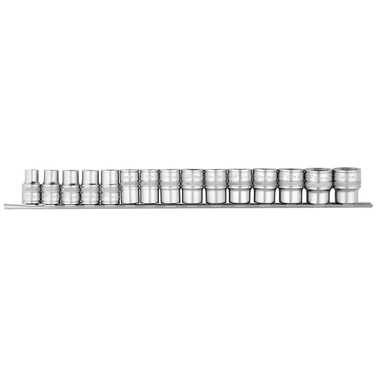 DRAPER 1/2" Sq. Dr. Metric Sockets on Metal Rail (15 Piece): Model No. H15M/SR