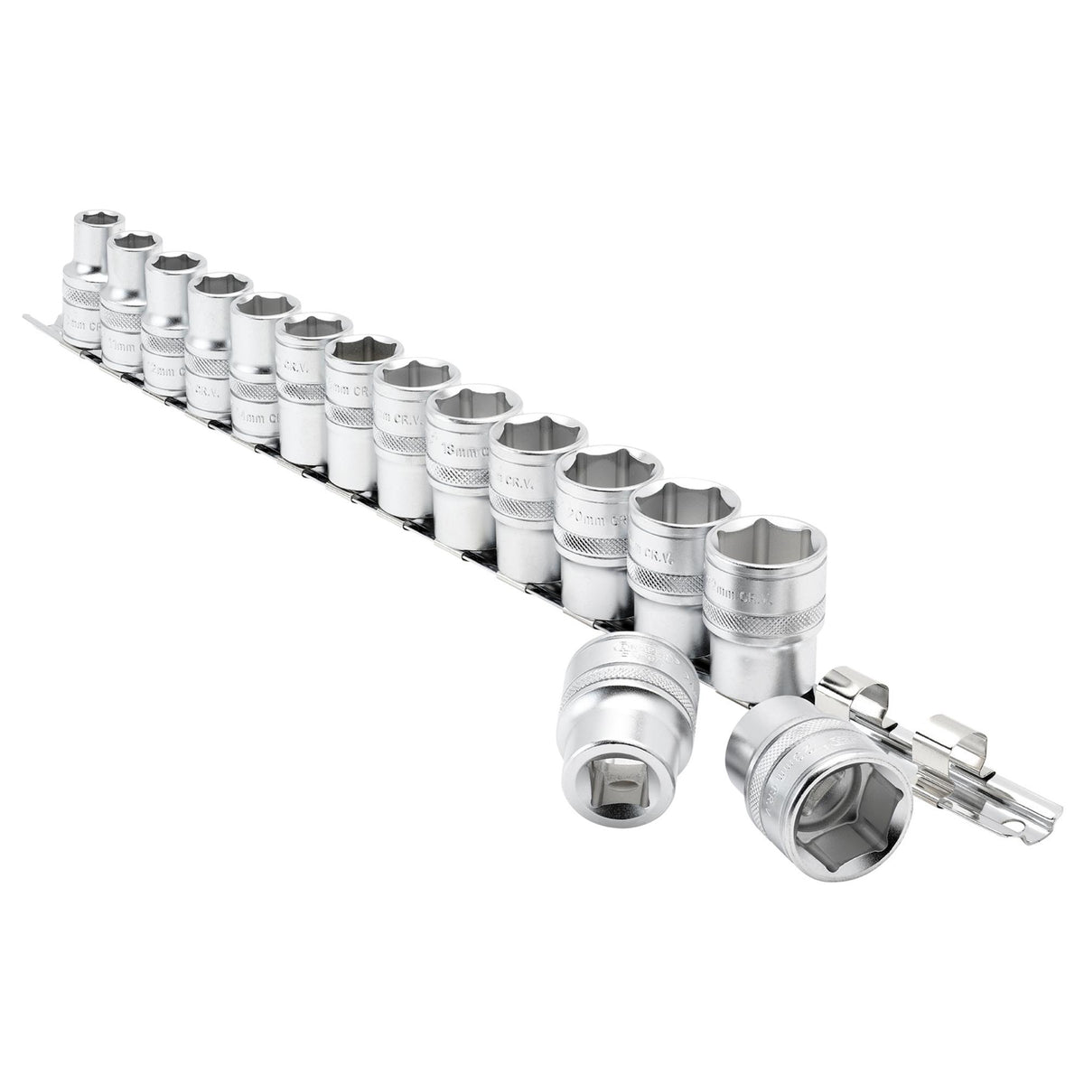 DRAPER 1/2" Sq. Dr. Metric Sockets on Metal Rail (15 Piece): Model No. H15M/SR