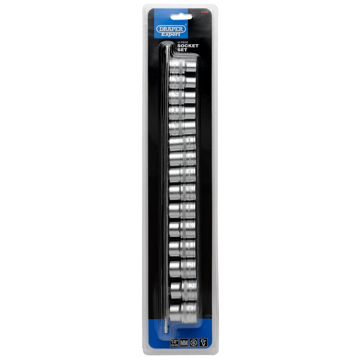 DRAPER 1/2" Sq. Dr. Metric Sockets on Metal Rail (15 Piece): Model No. H15M/SR