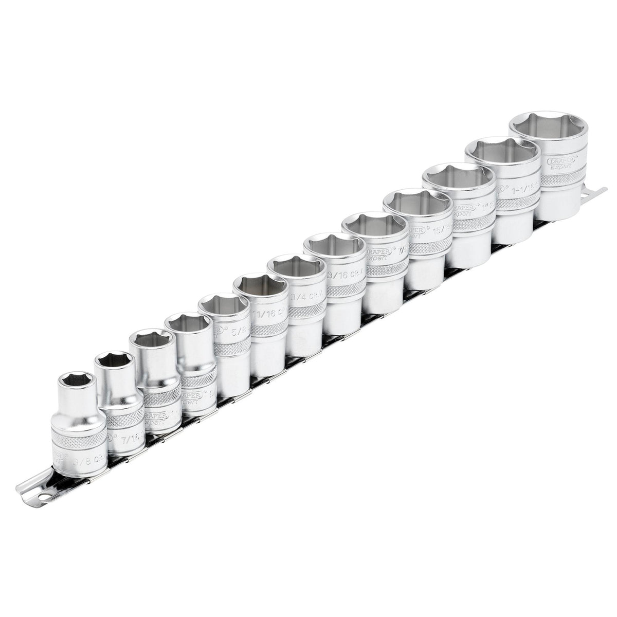 DRAPER 1/2" Sq. Dr. Imperial Sockets on a Metal Rail (13 Piece): Model No. H13A/SR