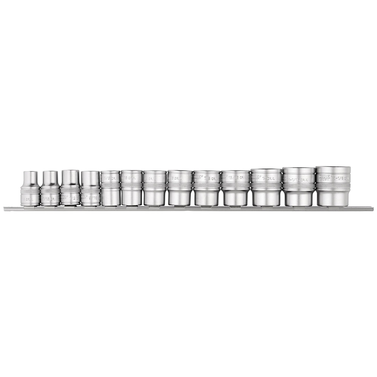 DRAPER 1/2" Sq. Dr. Imperial Sockets on a Metal Rail (13 Piece): Model No. H13A/SR