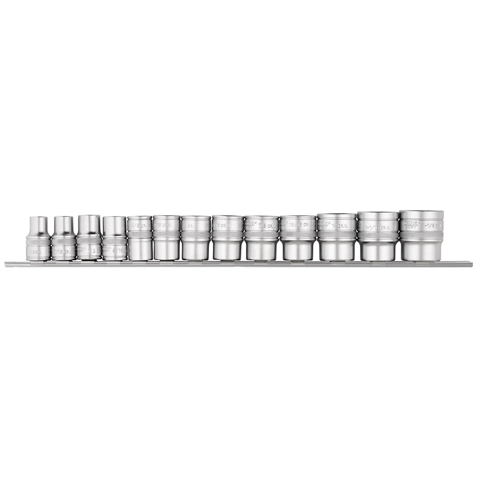 DRAPER 1/2" Sq. Dr. Imperial Sockets on a Metal Rail (13 Piece): Model No. H13A/SR
