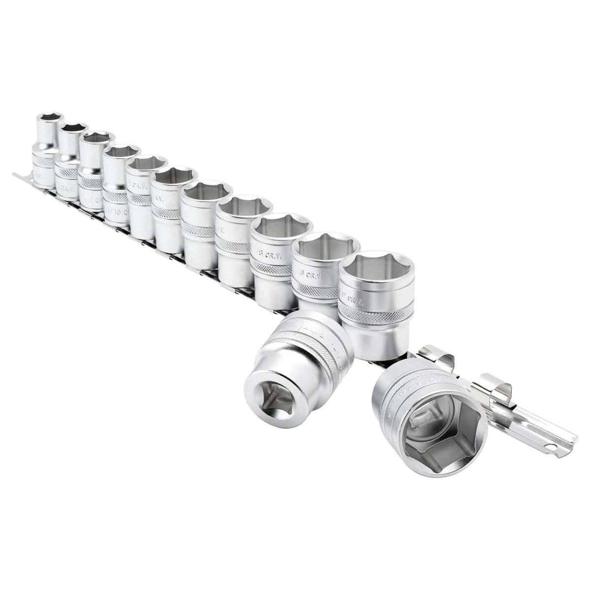 DRAPER 1/2" Sq. Dr. Imperial Sockets on a Metal Rail (13 Piece): Model No. H13A/SR