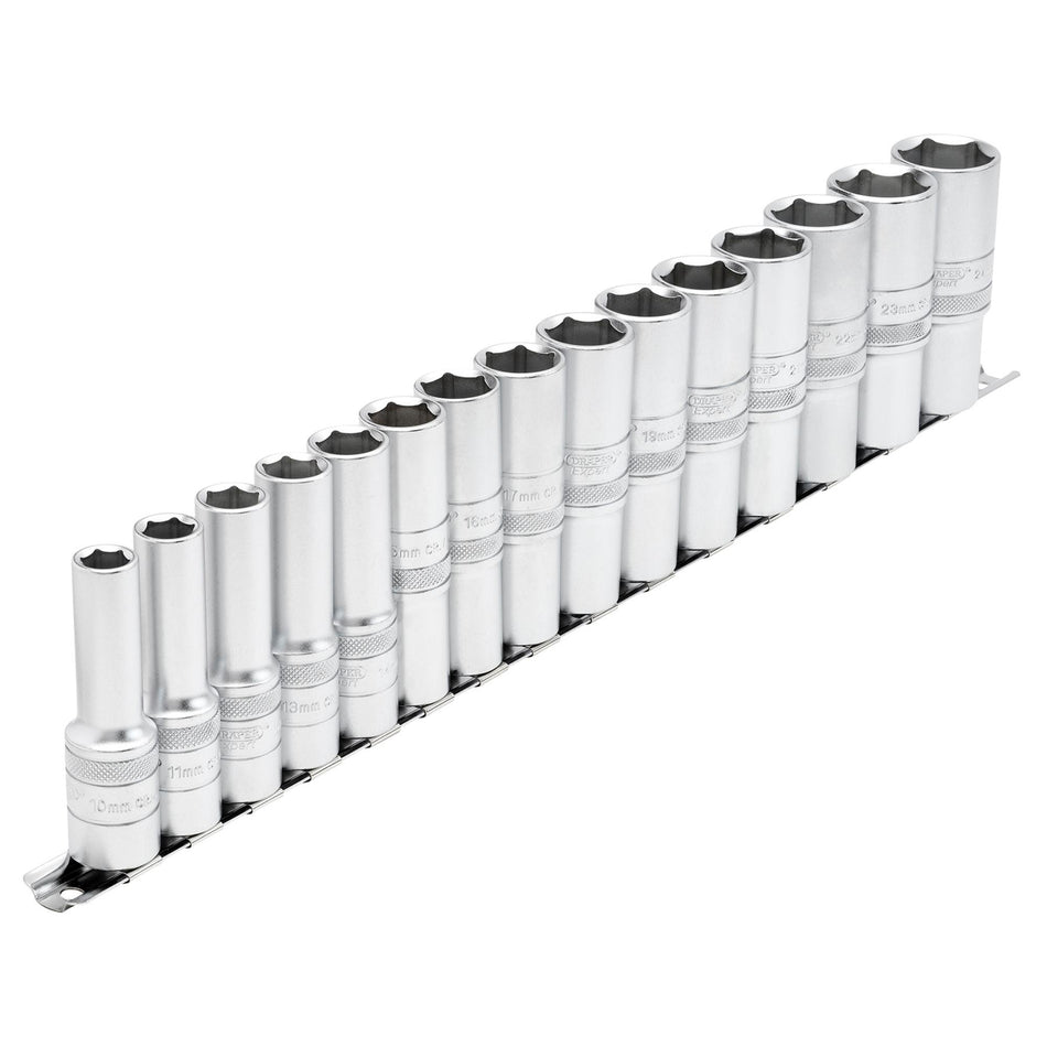 DRAPER 1/2" Sq. Dr. Metric Deep Sockets on a Socket Rail (15 Piece): Model No. H15MD/SR