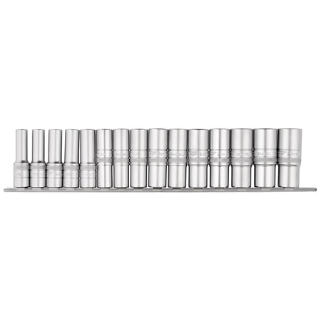 DRAPER 1/2" Sq. Dr. Metric Deep Sockets on a Socket Rail (15 Piece): Model No. H15MD/SR