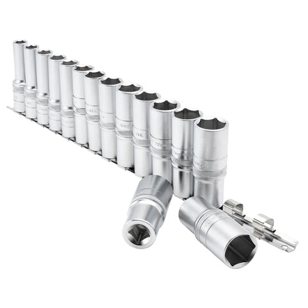 DRAPER 1/2" Sq. Dr. Metric Deep Sockets on a Socket Rail (15 Piece): Model No. H15MD/SR