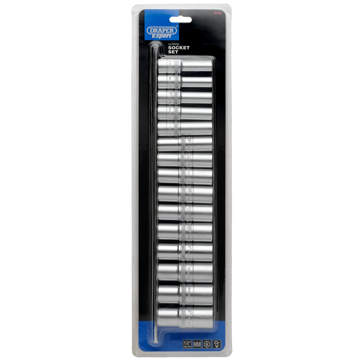 DRAPER 1/2" Sq. Dr. Metric Deep Sockets on a Socket Rail (15 Piece): Model No. H15MD/SR
