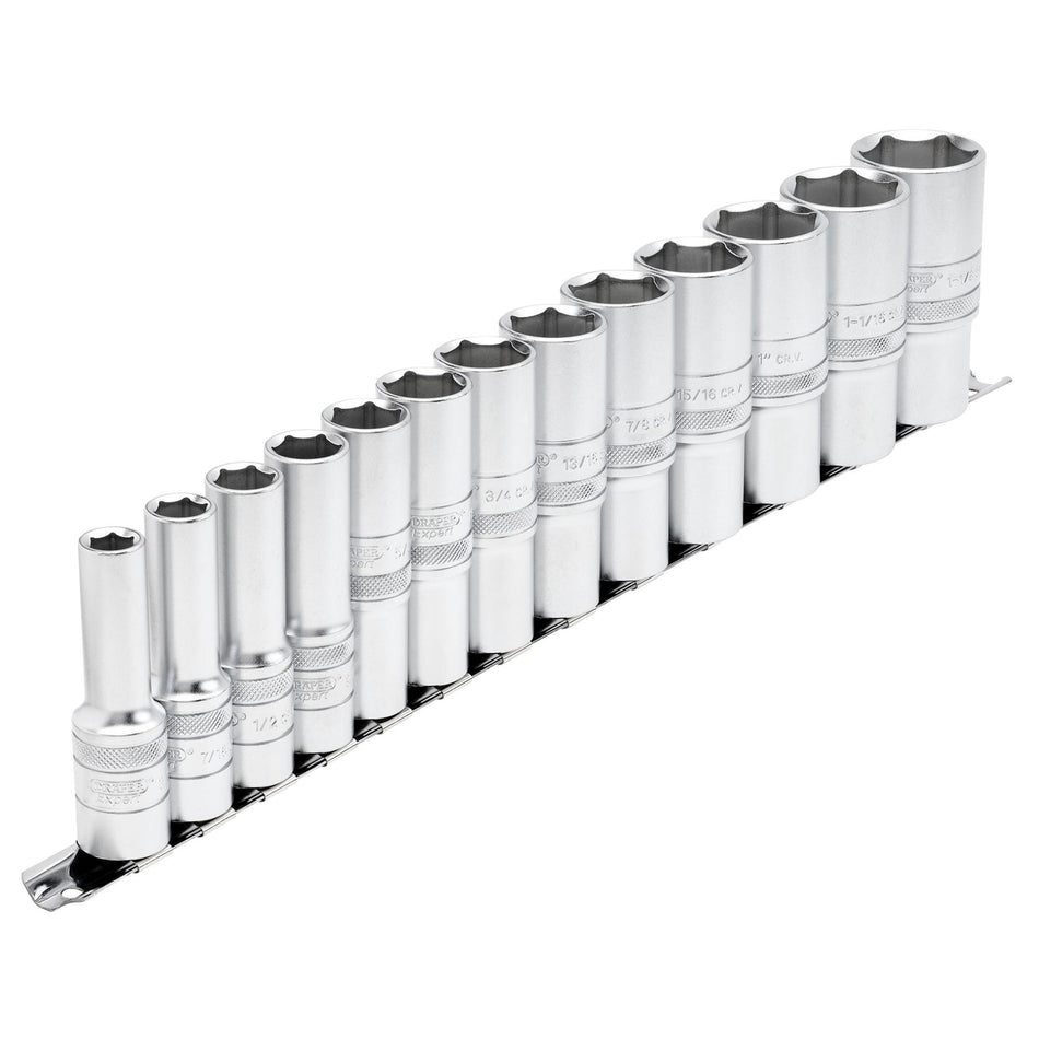 DRAPER 1/2" Sq. Dr. Imperial Deep Sockets on a Metal Rail (13 Piece): Model No. H13AD/SR