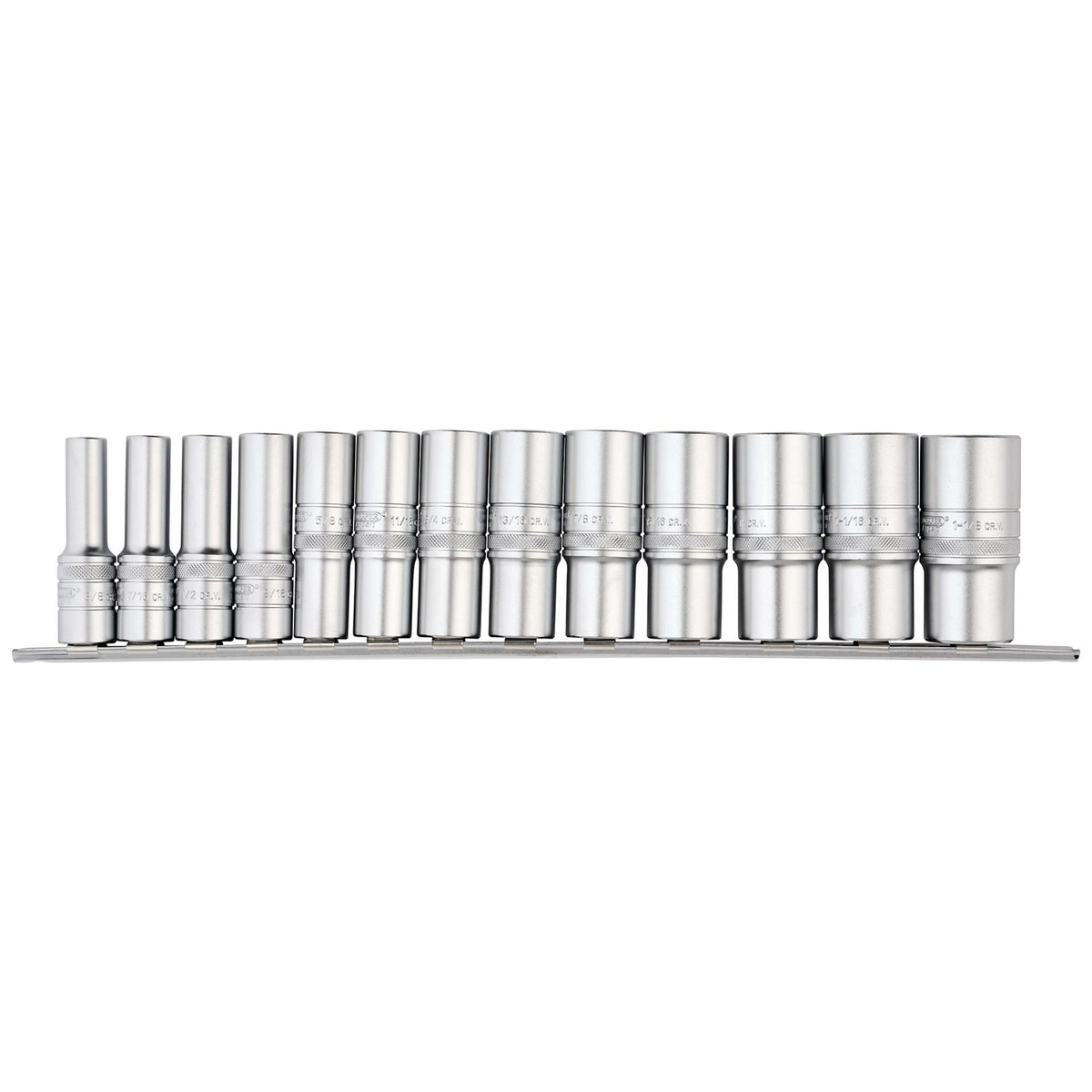 DRAPER 1/2" Sq. Dr. Imperial Deep Sockets on a Metal Rail (13 Piece): Model No. H13AD/SR