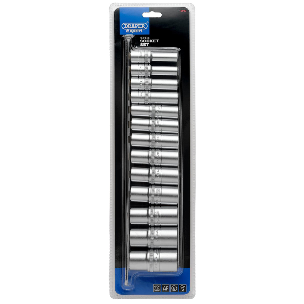 DRAPER 1/2" Sq. Dr. Imperial Deep Sockets on a Metal Rail (13 Piece): Model No. H13AD/SR