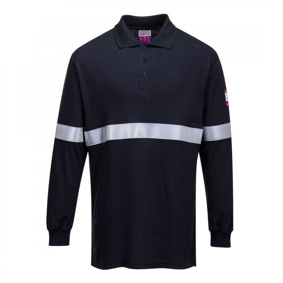 Portwest Flame Resistant Anti-Static Long Sleeve Polo Shirt with Reflective Tape FR03