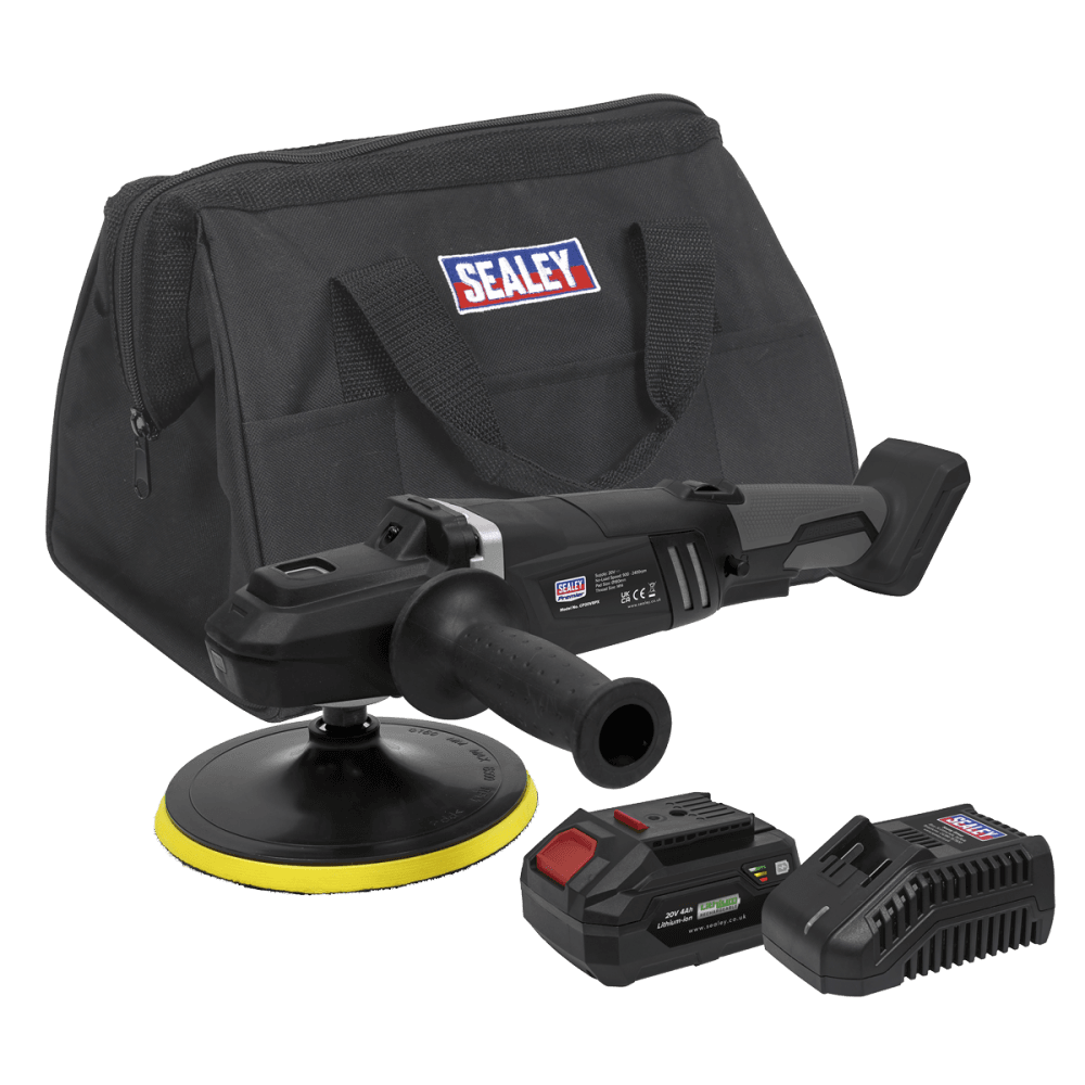 Sealey Premier SV20 Series 180mm Brushless Cordless Rotary Polisher Kit 20V 4Ah Model No- CP20VRPXKIT1