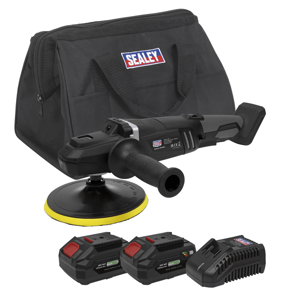 Sealey Premier SV20 Series 180mm Brushless Cordless Rotary Polisher 20V 4Ah - 2 Batteries Model No- CP20VRPXKIT