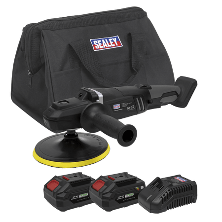 Sealey Premier SV20 Series 180mm Brushless Cordless Rotary Polisher 20V 4Ah - 2 Batteries Model No- CP20VRPXKIT