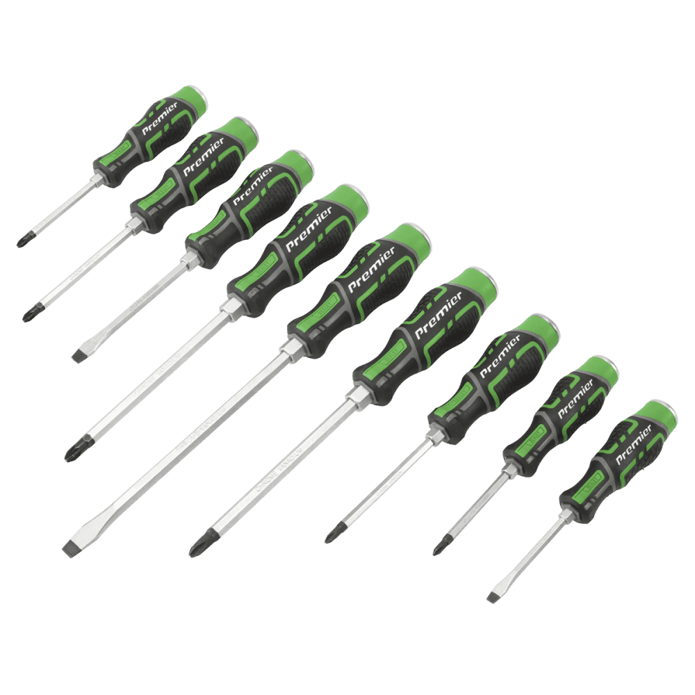 Sealey Hammer-Thru Screwdriver Set Hi-Vis Green 9pc Model No- AK4941HV