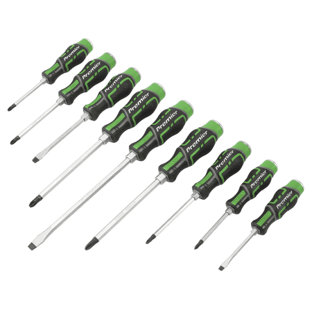 Sealey Hammer-Thru Screwdriver Set Hi-Vis Green 9pc Model No- AK4941HV