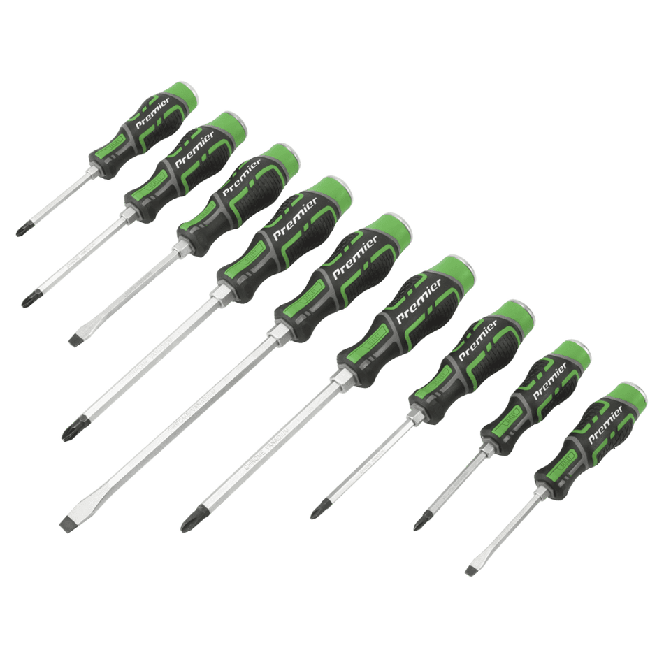Sealey Hammer-Thru Screwdriver Set Hi-Vis Green 9pc Model No- AK4941HV