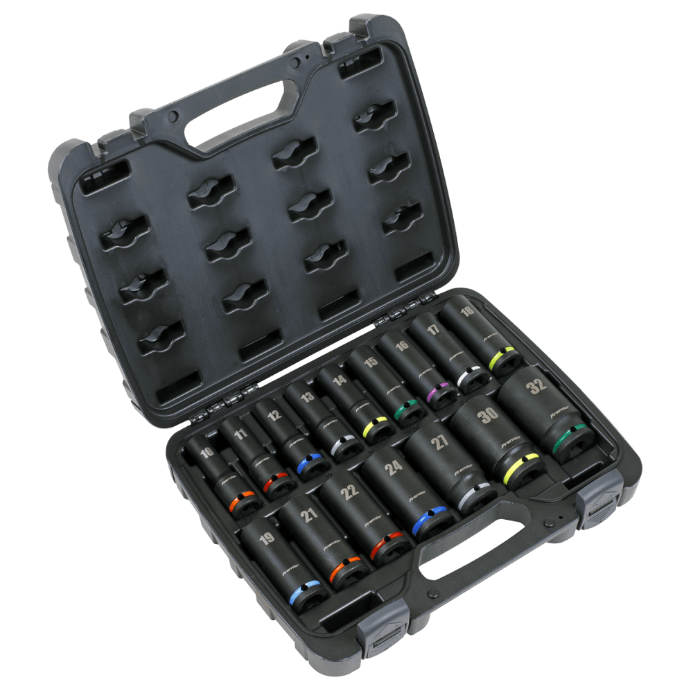 Sealey Impact Socket Set 16pc 1/2"Sq Drive Deep Metric Model No- AK5818M