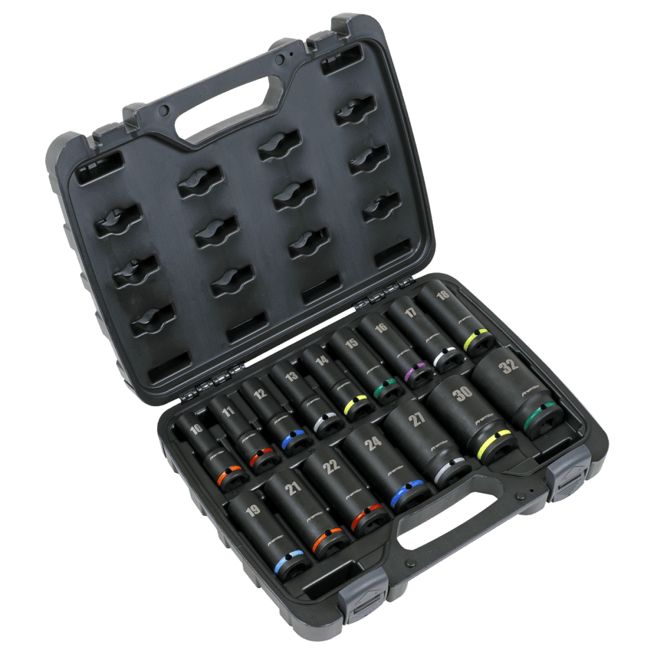 Sealey Impact Socket Set 16pc 1/2"Sq Drive Deep Metric Model No- AK5818M