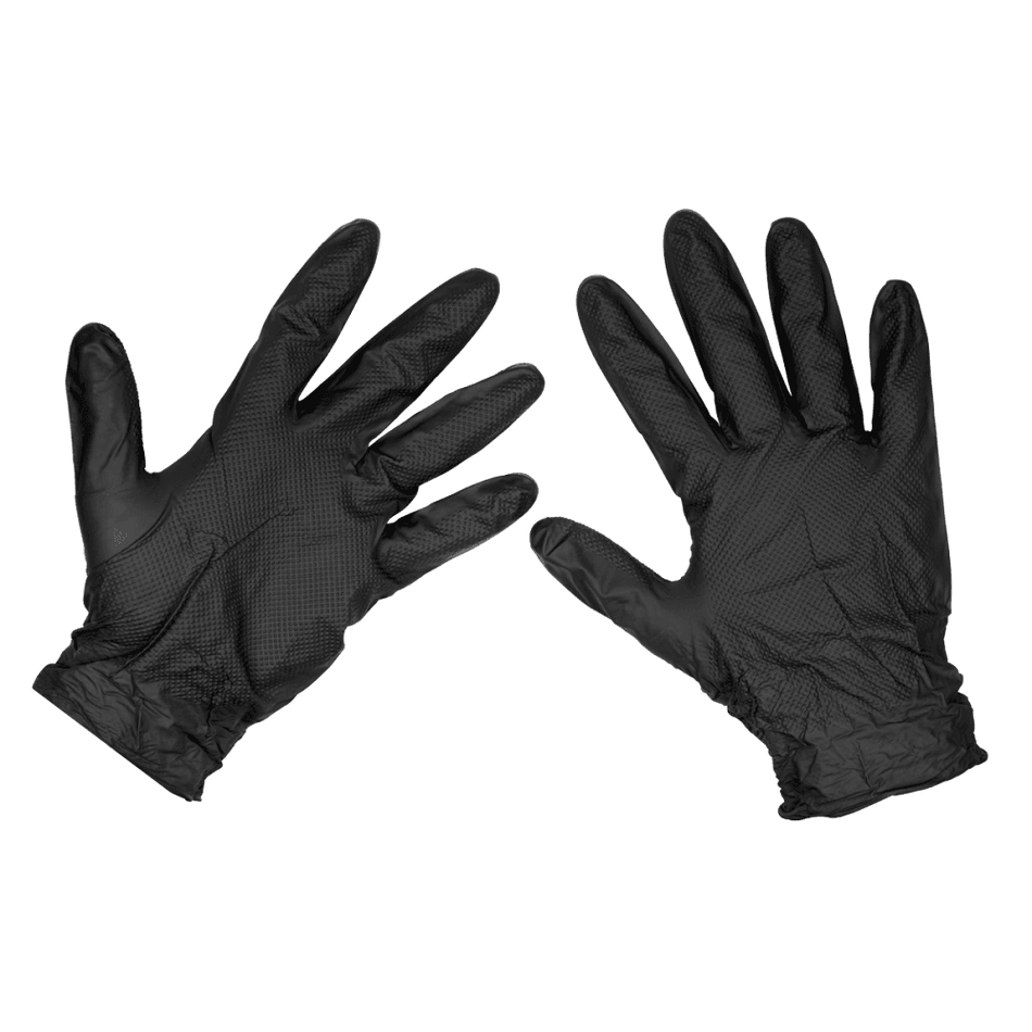 Sealey Black Diamond Grip Extra-Thick Nitrile Powder-Free Gloves Large - Pack of 50 Model No- SSP57L