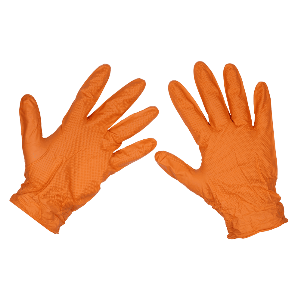 Sealey Orange Diamond Grip Extra-Thick Nitrile Powder- Free Gloves Large - Pack of 50 Model No- SSP56L