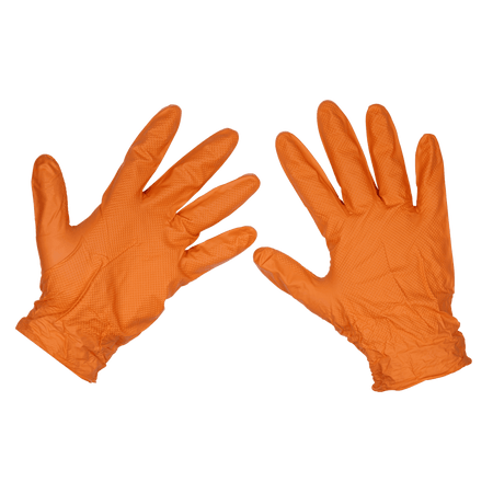 Sealey Orange Diamond Grip Extra-Thick Nitrile Powder- Free Gloves Large - Pack of 50 Model No- SSP56L