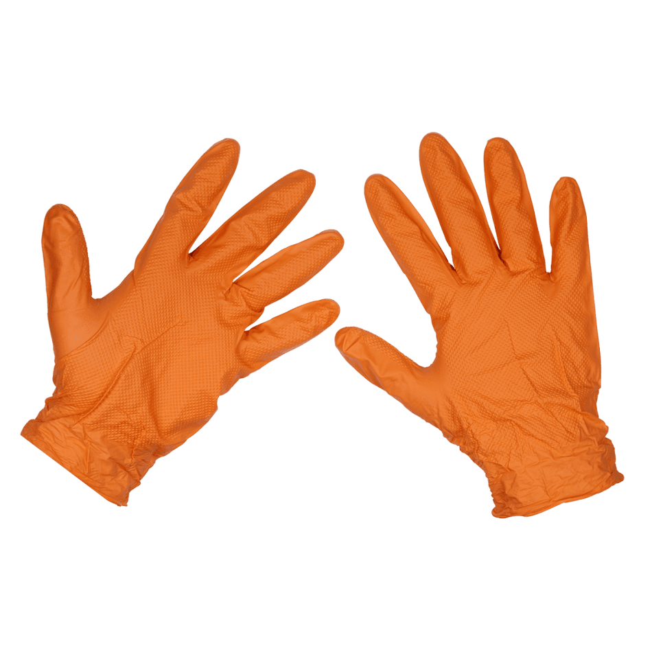 Sealey Orange Diamond Grip Extra-Thick Nitrile Powder- Free Gloves Large - Pack of 50 Model No- SSP56L