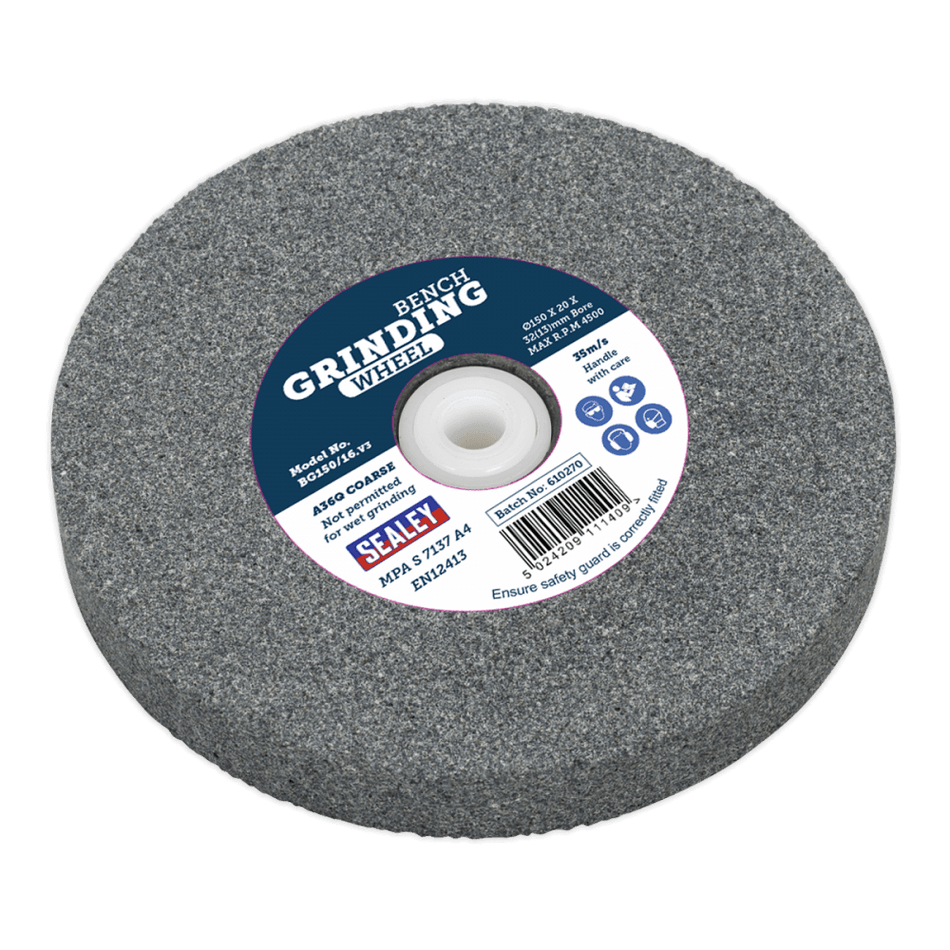 Sealey Grinding Stone 150 x 20mm 32(13)mm Bore A36Q Coarse Model No-BG150/16