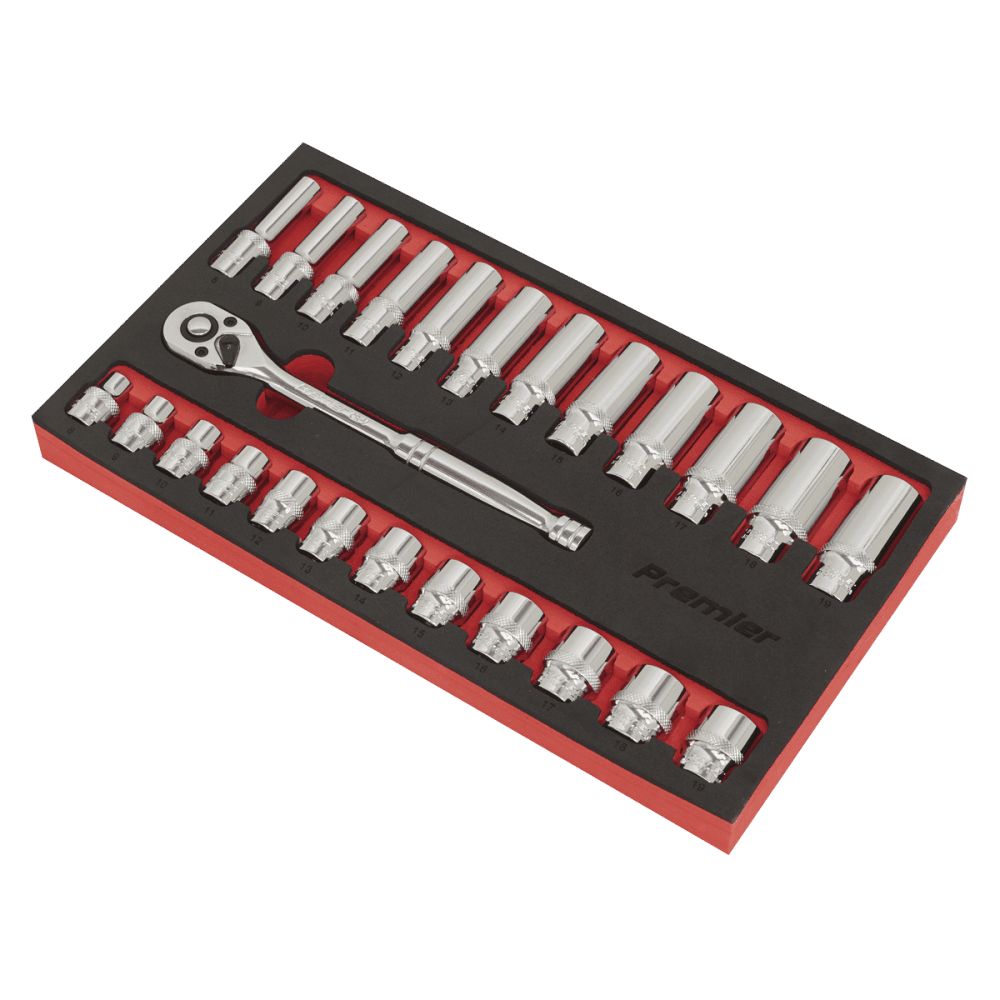Ratchet Wrench & Socket Rail Set 25pc 3/8"Sq Drive Model No.-21874