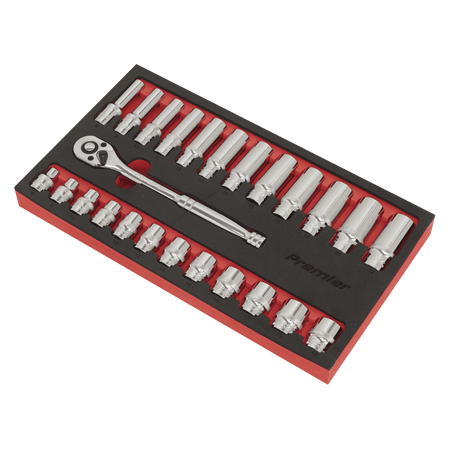 Ratchet Wrench & Socket Rail Set 25pc 3/8"Sq Drive Model No.-21874