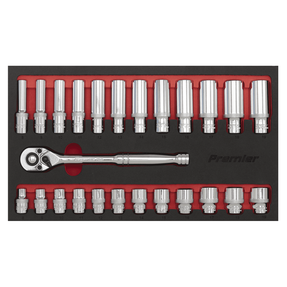 Ratchet Wrench & Socket Rail Set 25pc 3/8"Sq Drive Model No.-21874