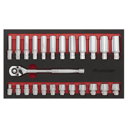 Ratchet Wrench & Socket Rail Set 25pc 3/8"Sq Drive Model No.-21874