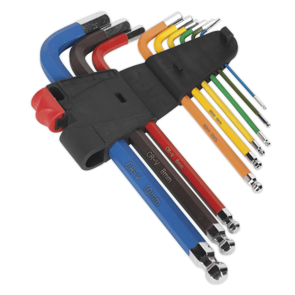 Ball-End Hex Key Set 9pc Colour-Coded Long Metric Model No.-22041