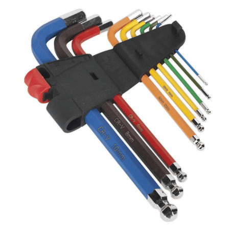 Ball-End Hex Key Set 9pc Colour-Coded Long Metric Model No.-22041