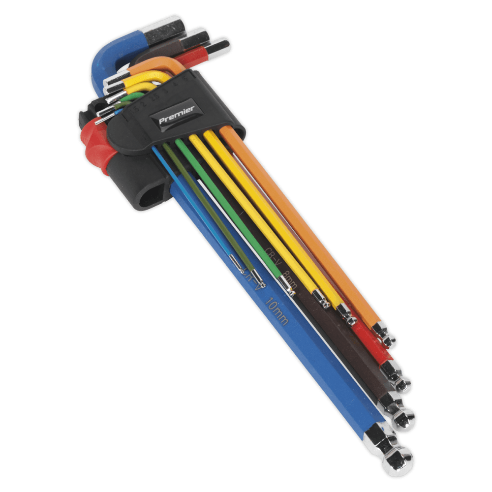 Ball-End Hex Key Set 9pc Colour-Coded Extra-Long Metric Model No.-22042