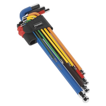 Ball-End Hex Key Set 9pc Colour-Coded Extra-Long Metric Model No.-22042