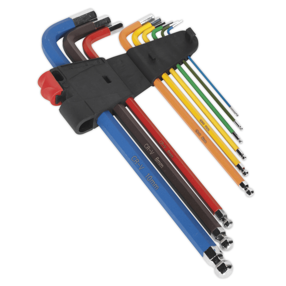 Ball-End Hex Key Set 9pc Colour-Coded Extra-Long Metric Model No.-22042