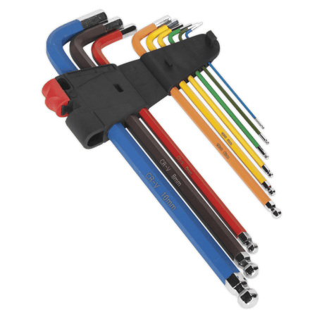 Ball-End Hex Key Set 9pc Colour-Coded Extra-Long Metric Model No.-22042