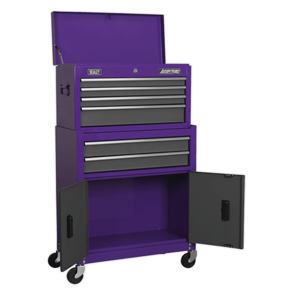Topchest & Rollcab Combination 6 Drawer with Ball Bearing Runners - Purple/Grey Model No.-21738