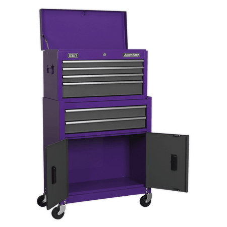 Topchest & Rollcab Combination 6 Drawer with Ball Bearing Runners - Purple/Grey Model No.-21738