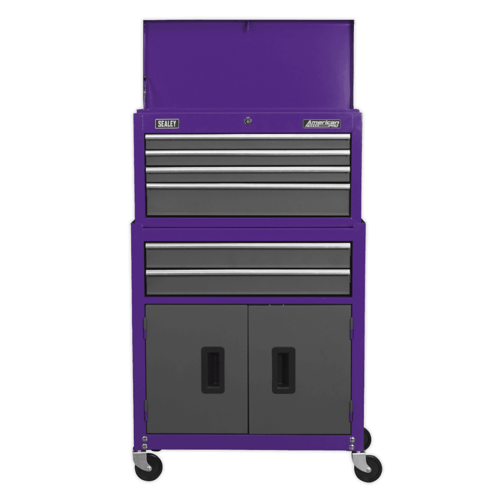 Topchest & Rollcab Combination 6 Drawer with Ball Bearing Runners - Purple/Grey Model No.-21738