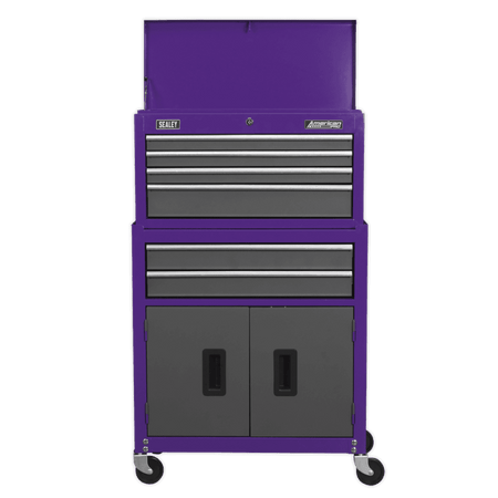 Topchest & Rollcab Combination 6 Drawer with Ball Bearing Runners - Purple/Grey Model No.-21738