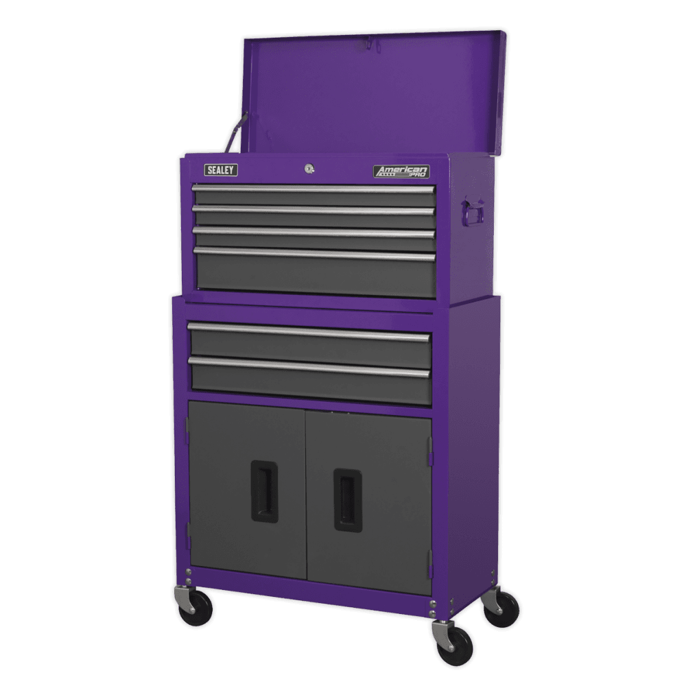 Topchest & Rollcab Combination 6 Drawer with Ball Bearing Runners - Purple/Grey Model No.-21738
