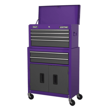 Topchest & Rollcab Combination 6 Drawer with Ball Bearing Runners - Purple/Grey Model No.-21738