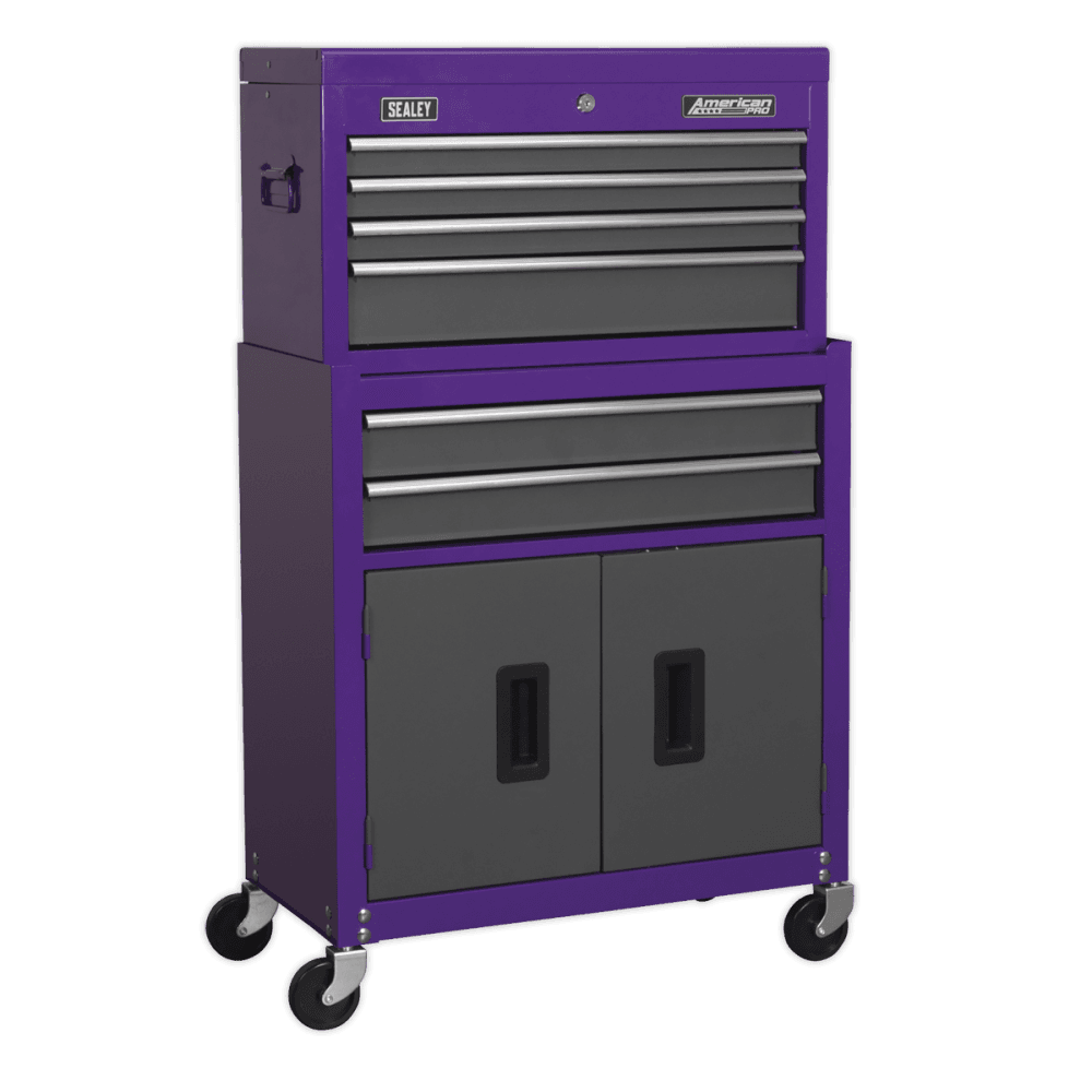 Topchest & Rollcab Combination 6 Drawer with Ball Bearing Runners - Purple/Grey Model No.-21738