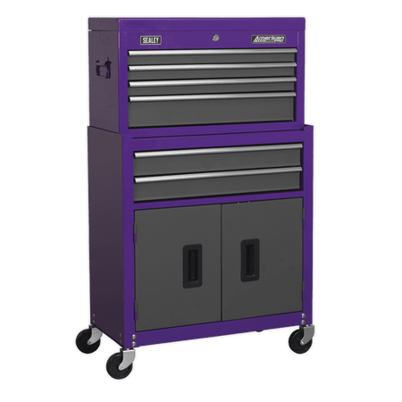 Topchest & Rollcab Combination 6 Drawer with Ball Bearing Runners - Purple/Grey Model No.-21738