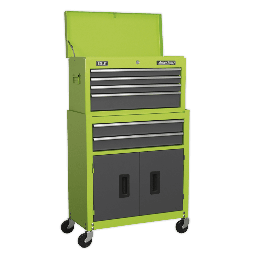 Topchest & Rollcab Combination 6 Drawer with Ball Bearing Runners - Hi-Vis Green/Grey Model No.-21739