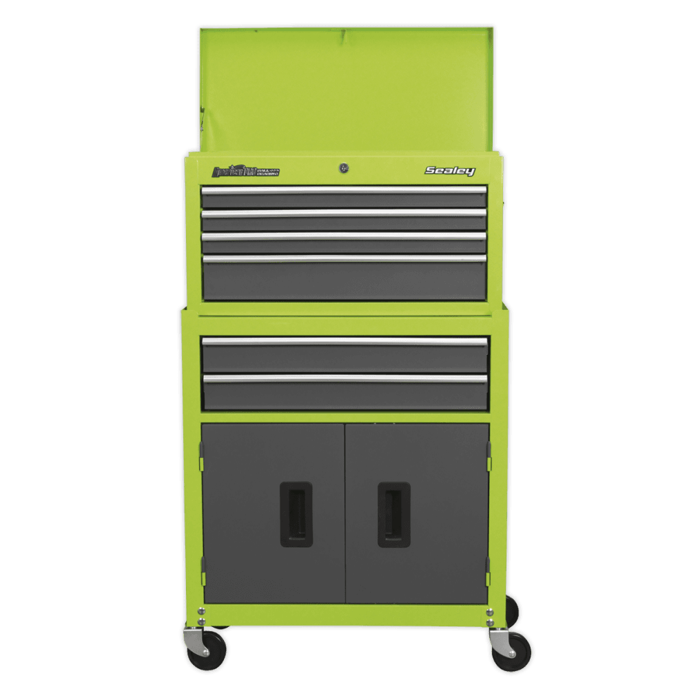 Topchest & Rollcab Combination 6 Drawer with Ball Bearing Runners - Hi-Vis Green/Grey Model No.-21739